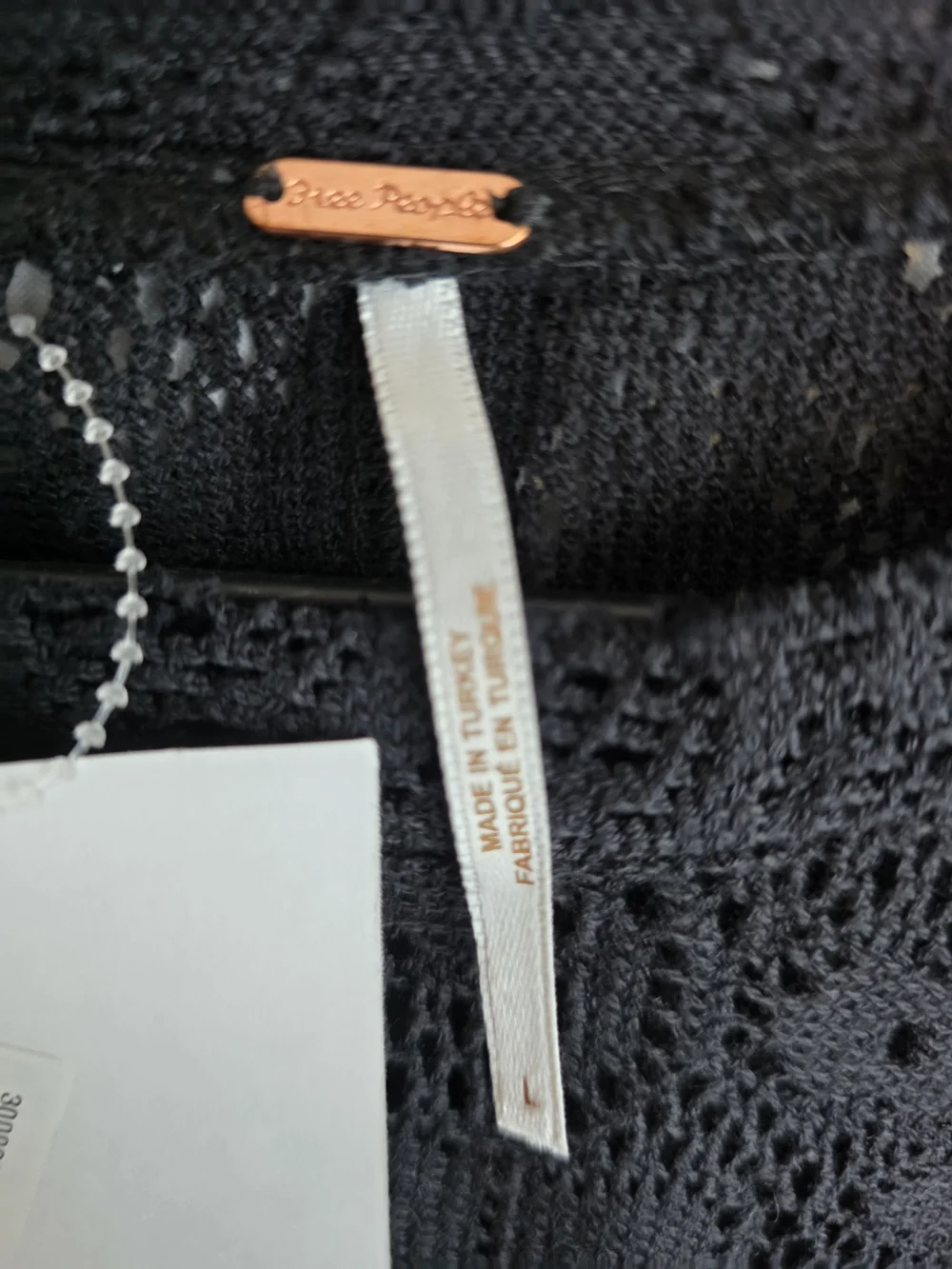 Free People Black Crochet Lace Long-Sleeve Top Size L